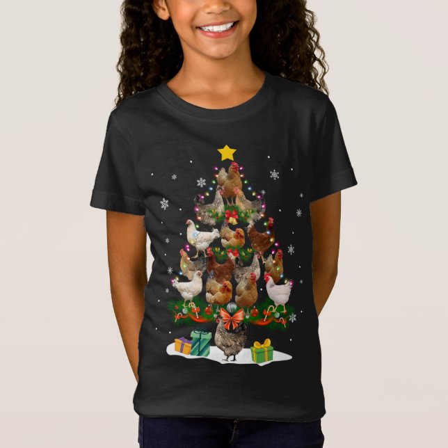 Chicken Christmas Tree Lights Funny Xmas Chicken L T-Shirt (Front)