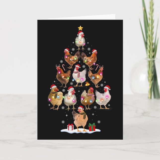 Chicken Christmas Tree Lights Santa Hat Funny Xmas Card (Front)