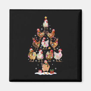 Chicken Christmas Tree Lights Santa Hat Funny Xmas Magnet