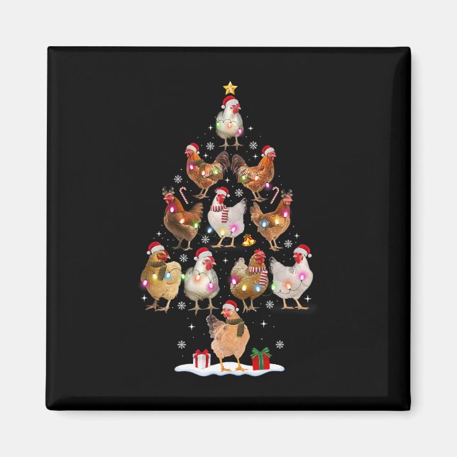 Chicken Christmas Tree Lights Santa Hat Funny Xmas Magnet (Front)