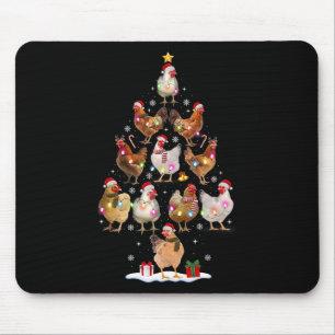 Chicken Christmas Tree Lights Santa Hat Funny Xmas Mouse Pad