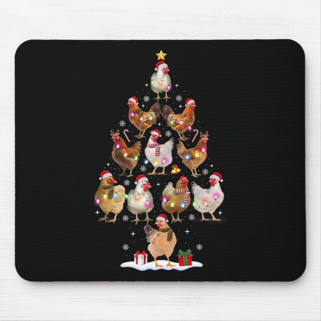 Chicken Christmas Tree Lights Santa Hat Funny Xmas Mouse Pad (Front)