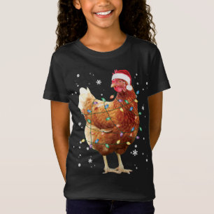 Chicken Christmas Tree Lights Santa Hat Funny Xmas T-Shirt