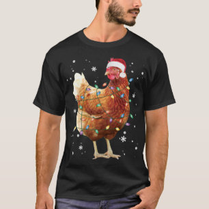 Chicken Christmas Tree Lights Santa Hat Funny Xmas T-Shirt