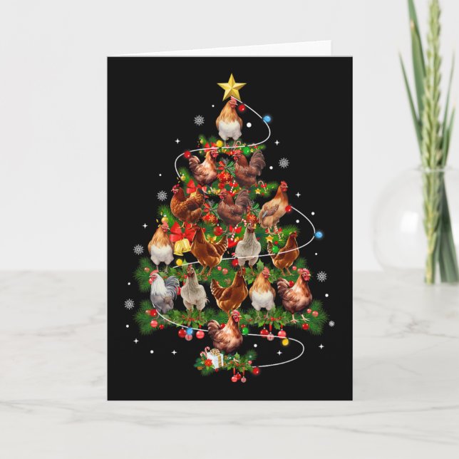 Chicken Christmas Tree Lights Santa Hat Xmas Chick Card (Front)