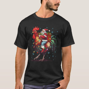 Chicken Christmas Tree Lights Santa Riding Chicken T-Shirt