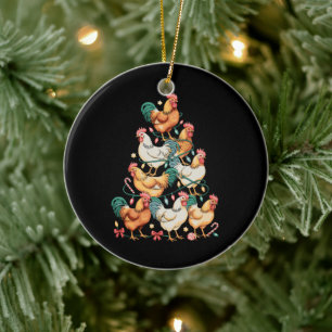 Chicken Christmas Tree Lights Xmas Holiday Season Ceramic Tree Decoration