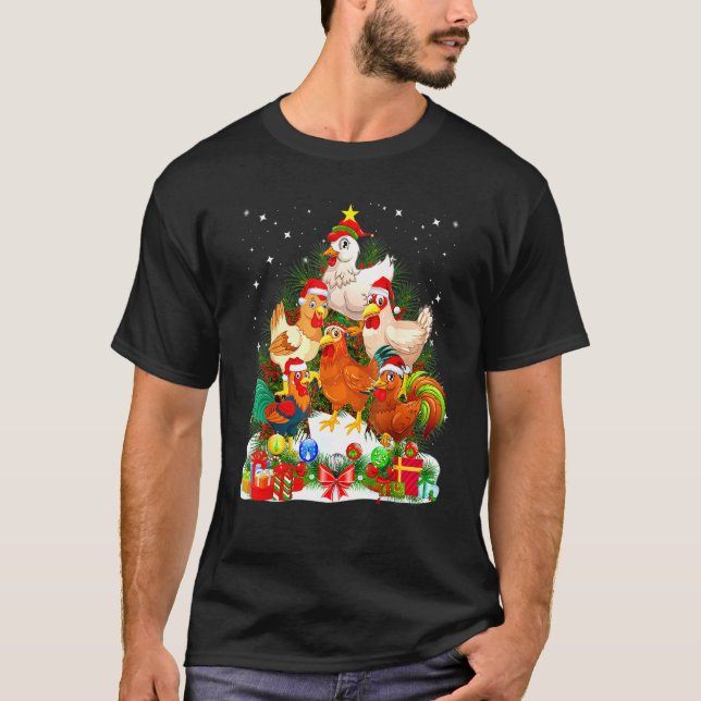 Chicken Christmas Tree Xmas T-Shirt (Front)