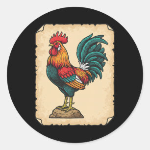 Chicken, Colourful Rooster Standing Tall Classic Round Sticker