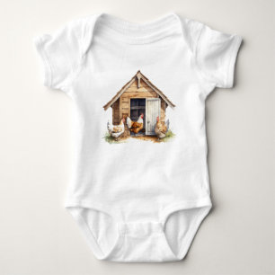Chicken Coop with Chickens  Baby Bodysuit