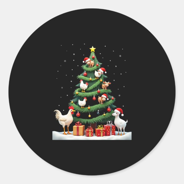 Chicken Cow Goat Horse Farm Animal Farmer Christma Classic Round Sticker (Front)