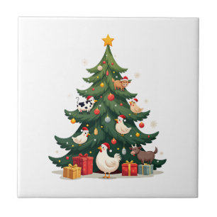 Chicken Cow Goat Horse Farm Animal Farmer Christma Tile