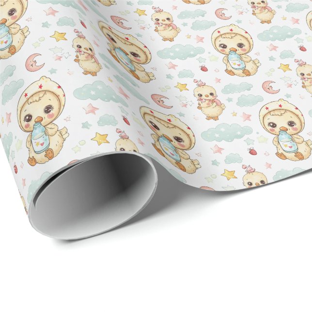 Chicken Cute Baby Pastel Watercolor Pattern  Wrapping Paper (Roll Corner)