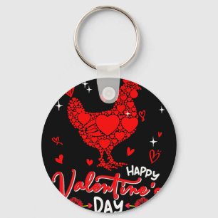 Chicken Cute Hearts Shape Valentine Floral Farmer  Key Ring