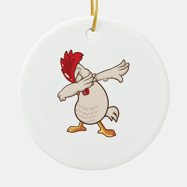 Chicken Dabbing Farmer Dab Dance Ceramic Tree Decoration (Front)