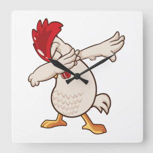 Chicken Dabbing Farmer Dab Dance Square Wall Clock