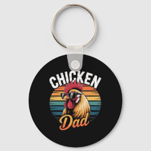 Chicken Dad Funny Rooster Retro Sunset Vintage Far Key Ring