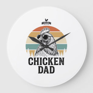 Chicken Dad Vintage Sunset Funny Chicken Lover Shi Large Clock