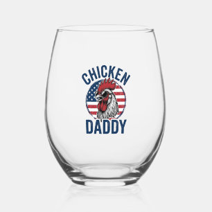 Chicken Daddy Rooster Vintage Patriotic Shirt Desi Stemless Wine Glass
