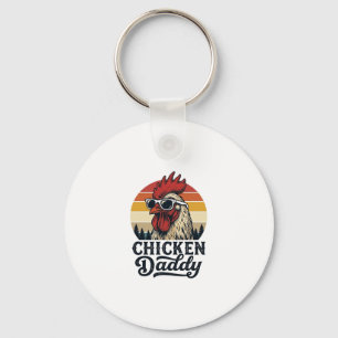 Chicken Daddy Rooster Vintage Sunset Vector Design Key Ring