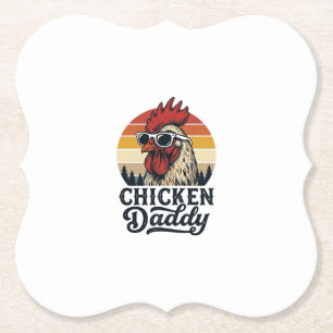 Chicken Daddy Rooster Vintage Sunset Vector Design Paper Coaster