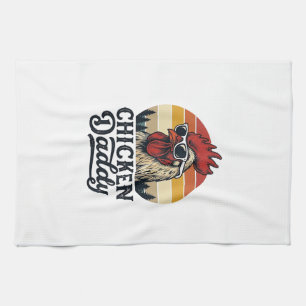 Chicken Daddy Rooster Vintage Sunset Vector Design Tea Towel