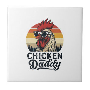 Chicken Daddy Rooster Vintage Sunset Vector Design Tile