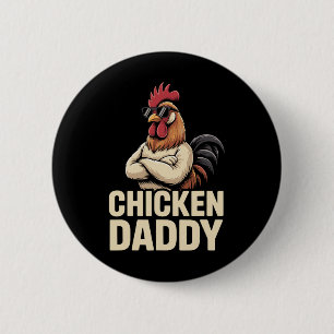 Chicken Daddy Vintage Poultry Farmer Funny Fathers 6 Cm Round Badge