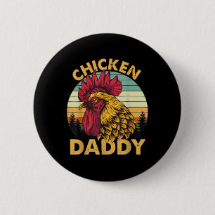 Chicken Daddy Vintage Rooster For Dad Farmer Fathe 6 Cm Round Badge
