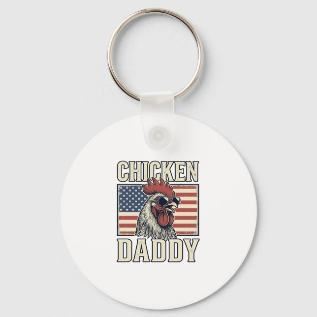 Chicken Daddy Vintage Rooster Patriotic Key Ring (Front)