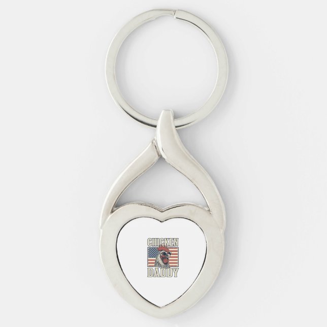 Chicken Daddy Vintage Rooster Patriotic Key Ring (Front)