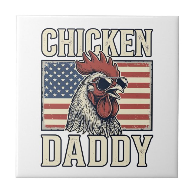 Chicken Daddy Vintage Rooster Patriotic Tile (Front)