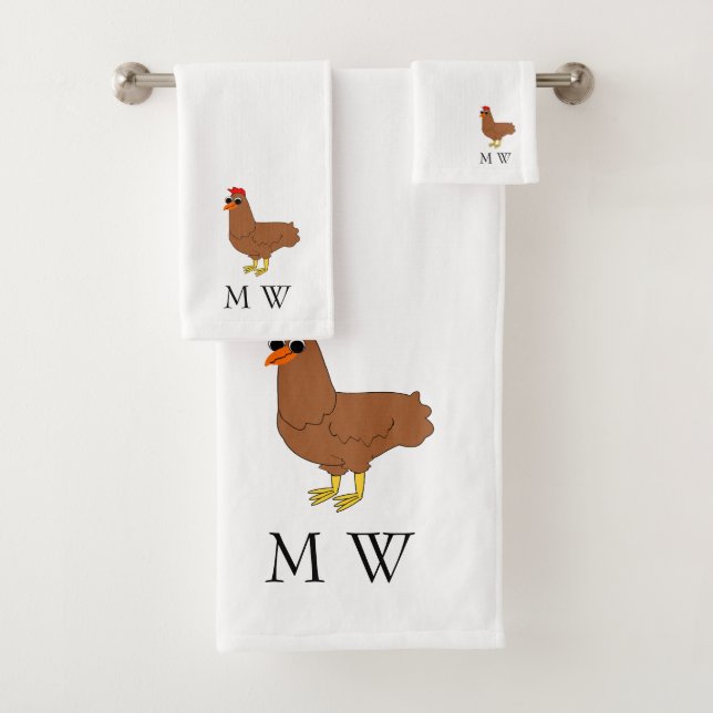 Chicken Design Monogrammed Bath Towel Set (Insitu)