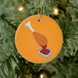 Chicken Drumstick Dipped In Ketchup Ceramic Tree Decoration
