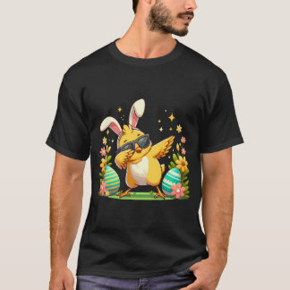 Chicken Easter dressed as the Bunny hiding eggs Ba T-Shirt