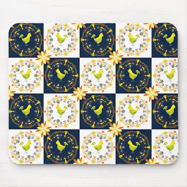 Chicken easter folk pattern mouse pad (Front)