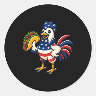 Chicken Eating Taco American Flag 4th Of July  Classic Round Sticker