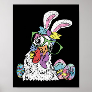 Chicken Egg Hunting Easter Bunny Ears Farm Animal  Poster