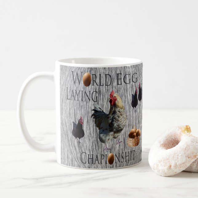 Chicken Egg Laying Championship, Coffee Mug (With Donut)