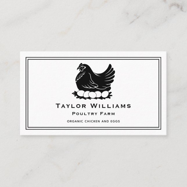 Chicken Eggs Farm Farmer Farmhouse Black And White Business Card (Front)