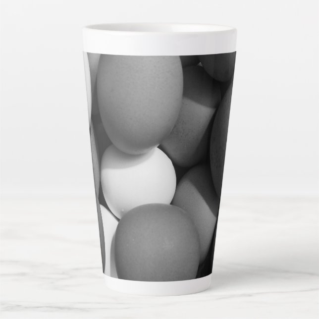 Chicken Eggs in Black and White Latte Mug (Front)