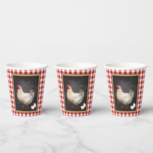  Chicken Eggs Red and White Country Gingham Paper Cups (Multi)