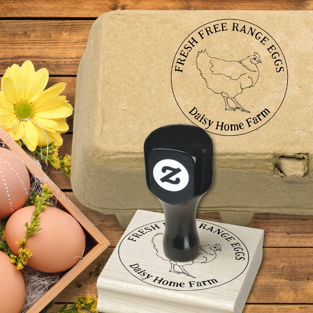 Chicken Eggs Simple Hand Drawn Personalised Rubber Stamp (Chicken egg box custom ink rubber stamp fresh free range hen eggs label)