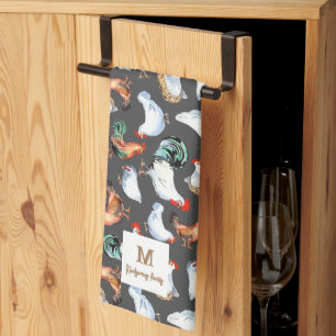 Chicken Family Farmhouse Monogram Tea Towel