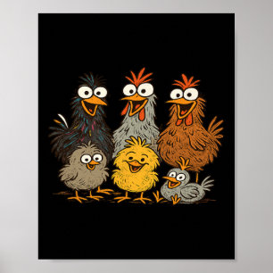 Chicken Family Hen Rooster Chicks Farm Poster