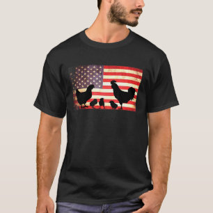Chicken Family With Usa Flag T-Shirt