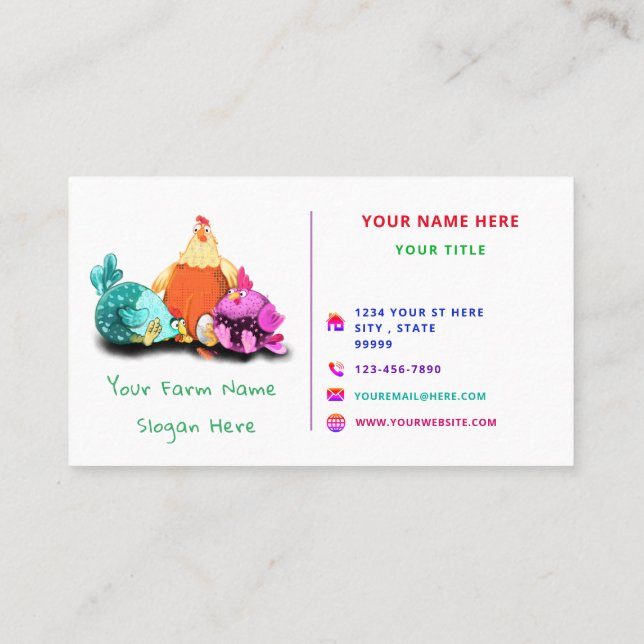 Chicken Farm Funny Rooster Business Card Example (Back)