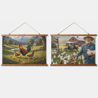 Chicken Farm Wood Topped Wall Tapestry