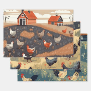Chicken Farm Wrapping Paper Sheet