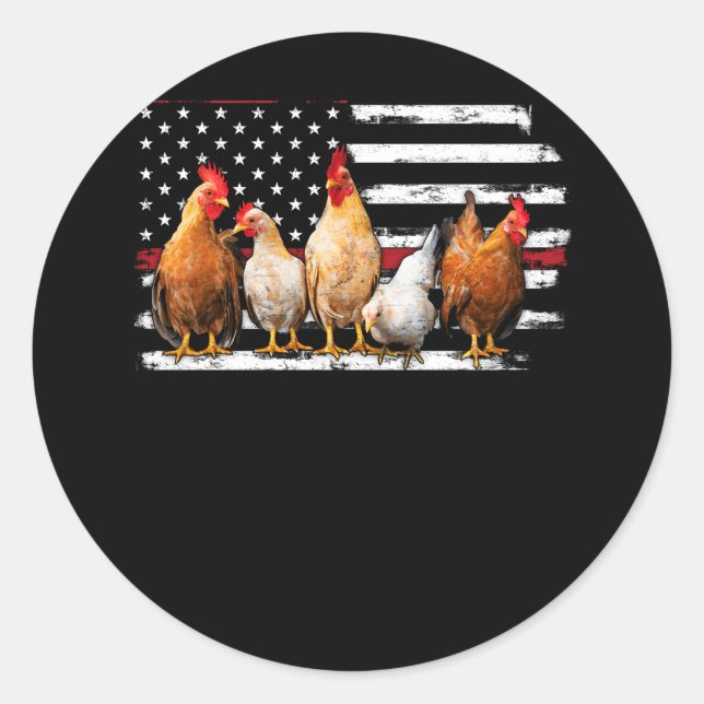 Chicken Farmer Cool USA Flag Independence Poultry  Classic Round Sticker (Front)